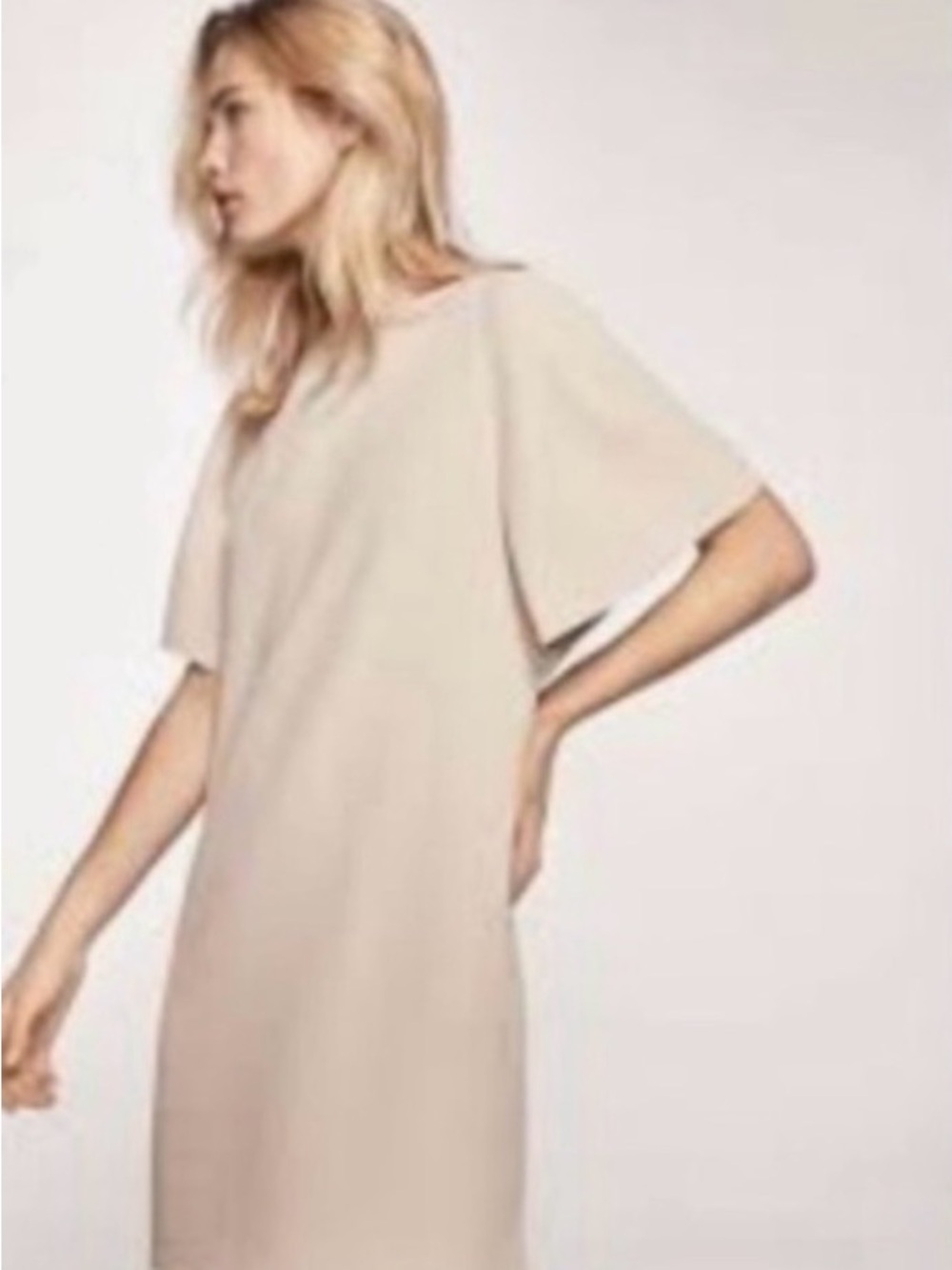 Massimo Dutti Beige Butterfly Sleeve Mini Dress
